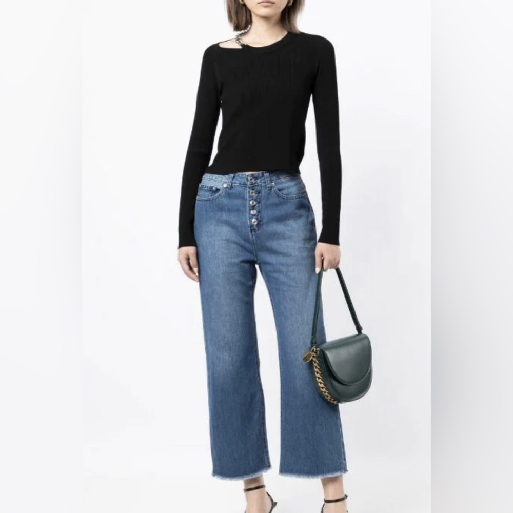 MICHAEL Michael Kors Women’s Blue Flared Frayed-Hem Cropped Jeans Size 12